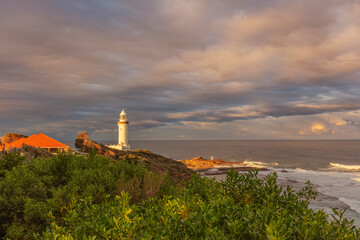 Fototapeta na wymiar Beautiful evening light over Norah Head Lighthouse. Norah Head ,Central Coast of N.S.W. Australia.