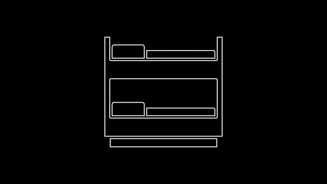 White line Bunk bed icon isolated on black background. 4K Video motion graphic animation