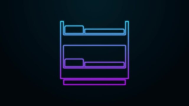 Glowing neon line Bunk bed icon isolated on black background. 4K Video motion graphic animation