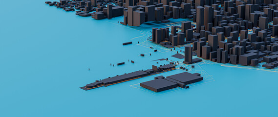 3D Rendering. Low poly city views. urban technology concepts.