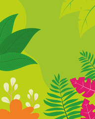 Fototapeta na wymiar green background with tropical leaves, colorful design