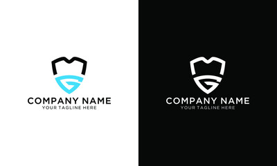 Initial letter M G logo template with modern shield flat design illustration on a black and white background.