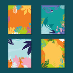 Fototapeta na wymiar backgrounds for stories with tropical leaves shapes, colorful design