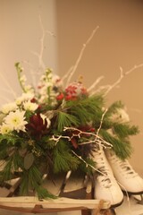 bouquet of flowers, IN A VINTAGE WHITE SKATES