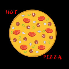 original logo pizza with mushrooms, sausage and tomatoes.