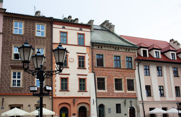 Masonry buildings facades in Krakow old town