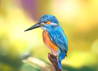 Beautiful bird in nature Common Kingfisher by handwriting 
