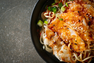 ramen noodles with gyoza or pork dumplings