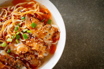ramen noodles with gyoza or pork dumplings