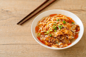 ramen noodles with gyoza or pork dumplings