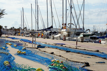 Fishing nets in the port of La Savina on the island of Formentera, Spain.