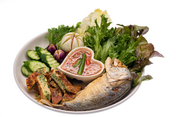 Fried mackerel fish with spicy shrimp paste sauce