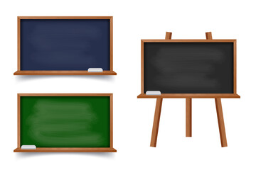 Realistic green and black chalkboard with wooden frame © PRI