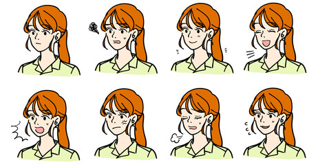 若い女性　表情アイコン集　カラー　vol.3