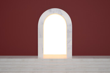 Red arch wall background, Minimal concept, 3D Rendering.