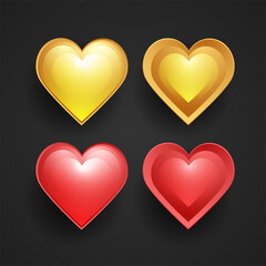 collection of realistic red and gold heart designs, perfectly suited to design elements for backgrounds, banners, invitations, romantic themed sayings