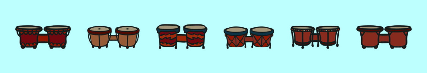 set of bongo cartoon icon design template with various models. vector illustration isolated on blue background
