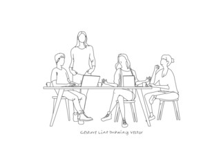 group conversation people. Gesture drawing line vector.