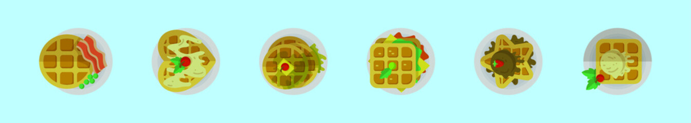 set of waffles cartoon icon design template with various models. vector illustration isolated on blue background