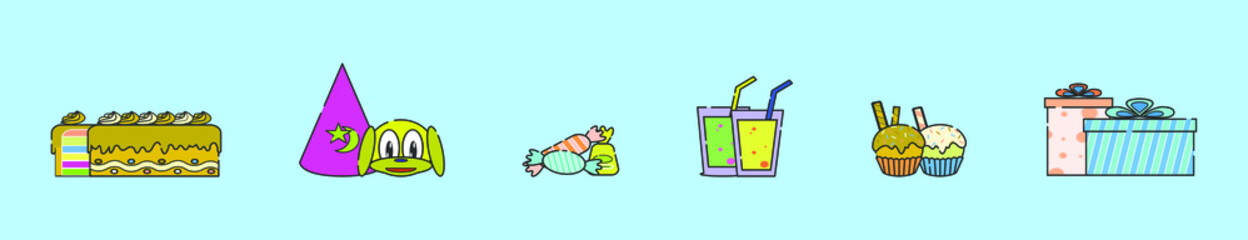 set of anniversary and birthday cartoon icon design template with various models. vector illustration isolated on blue background