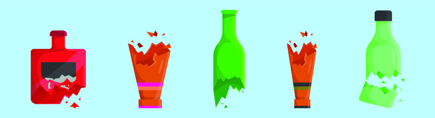 Obraz premium set of broken bottle cartoon icon design template with various models. vector illustration isolated on blue background