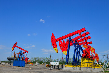 Oil pump working in the outdoor scene