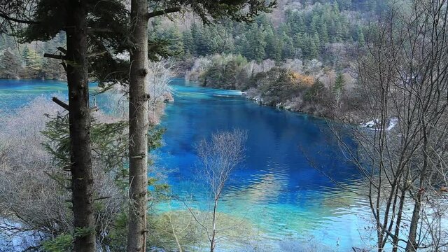 The beautiful Jiuzhaigou Valley (Valley of nine villages) National Park in winter in aba prefecture, sichuan province, China. Inclusion on the World Natural Heritage List in 1992.