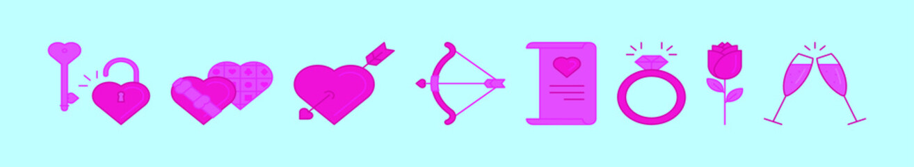 set of valentine cartoon icon design template with various models. vector illustration isolated on blue background