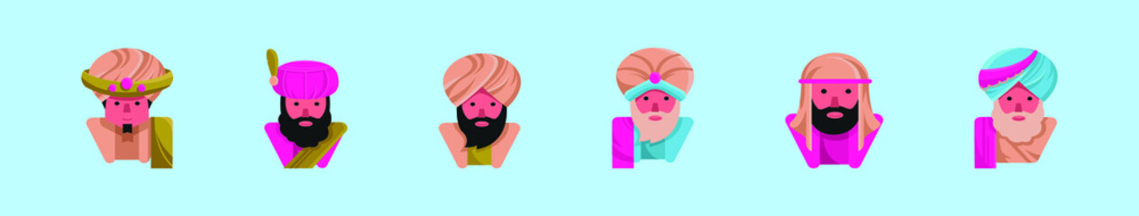 set of sultan cartoon icon design template with various models. vector illustration isolated on blue background