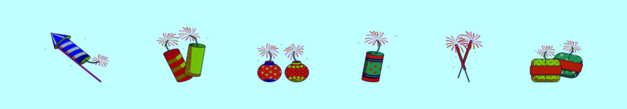 set of diwali crackers cartoon icon design template with various models. vector illustration isolated on blue background