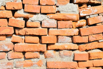 Obraz premium Red grunge brick wall, abstract background texture with old dirty and vintage style pattern