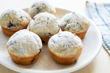 Homemade freshly baked muffins with berries  on the plate