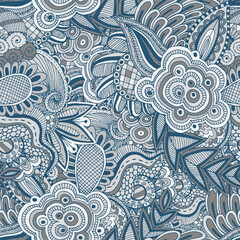 Abstract seamless retro pattern of fox and wolf in line. Knitting. The pattern imitates knitting. Vector illustration.