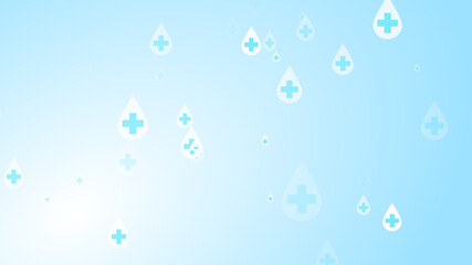 Medical health cross white on blue sanitizer drop pattern background. Abstract healthcare clean and Hygiene concept.