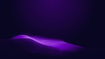 Dot blue purple wave line light gradient dark background. Abstract  technology big data digital background. 3d rendering.