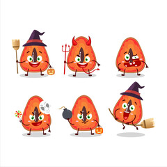 Halloween expression emoticons with cartoon character of slice of mamey