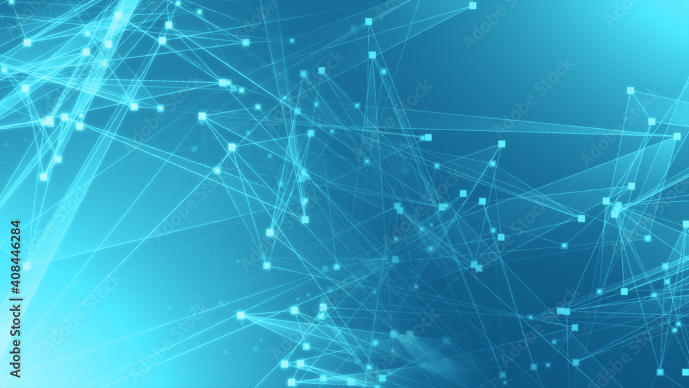 Poster abstract blue green polygon tech network with connect technology background. abstract dots and lines