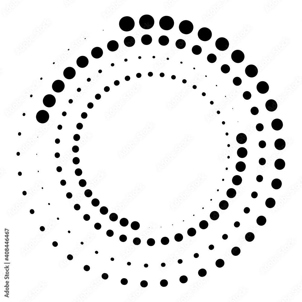 Poster abstract spiral of dots. line art spiral of dots. round shape. psychedelic swirl. wave effect. stock