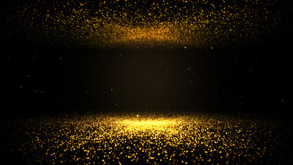 Abstract background shining golden floor ground particles stars dust. Futuristic glittering in...