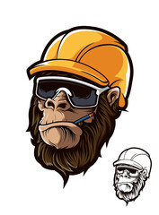 Gorilla Head Worker Helmet Glasses