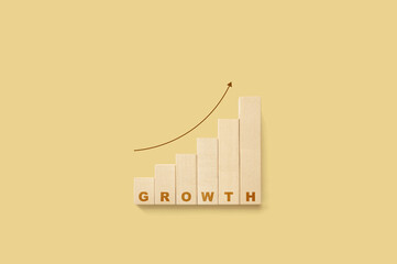 Ladder graph career path for business growth success process concept. Wood block increase with...