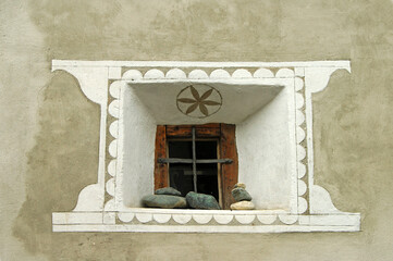 Windows Of A Typical Engadine House, Scuol, Engadin, Grisons, Switzerland