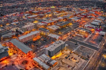 Aerial View of Christmas Lights in Grand Junction, Colorado at Dusk