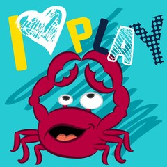 Illustration vector cute crab with text and sun in background