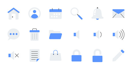 Flat essential UI Icon set.