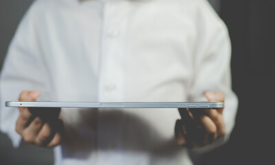 man using laptop for shopping Search or social concept
