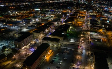 Fototapeta na wymiar Aerial View of Christmas Lights in Grand Junction, Colorado at Dusk