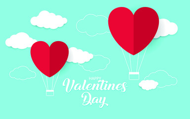 Happy Valentines day banner postcard vintage lettering background design elements cut paper heart style.Vector illustration.