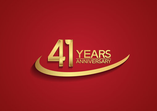 41 years anniversary logo style with swoosh golden color isolated on red background for celebration moment, greeting card, invitation and special moment