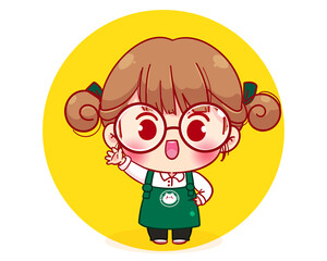 Cute Barista character in apron cartoon character illustration